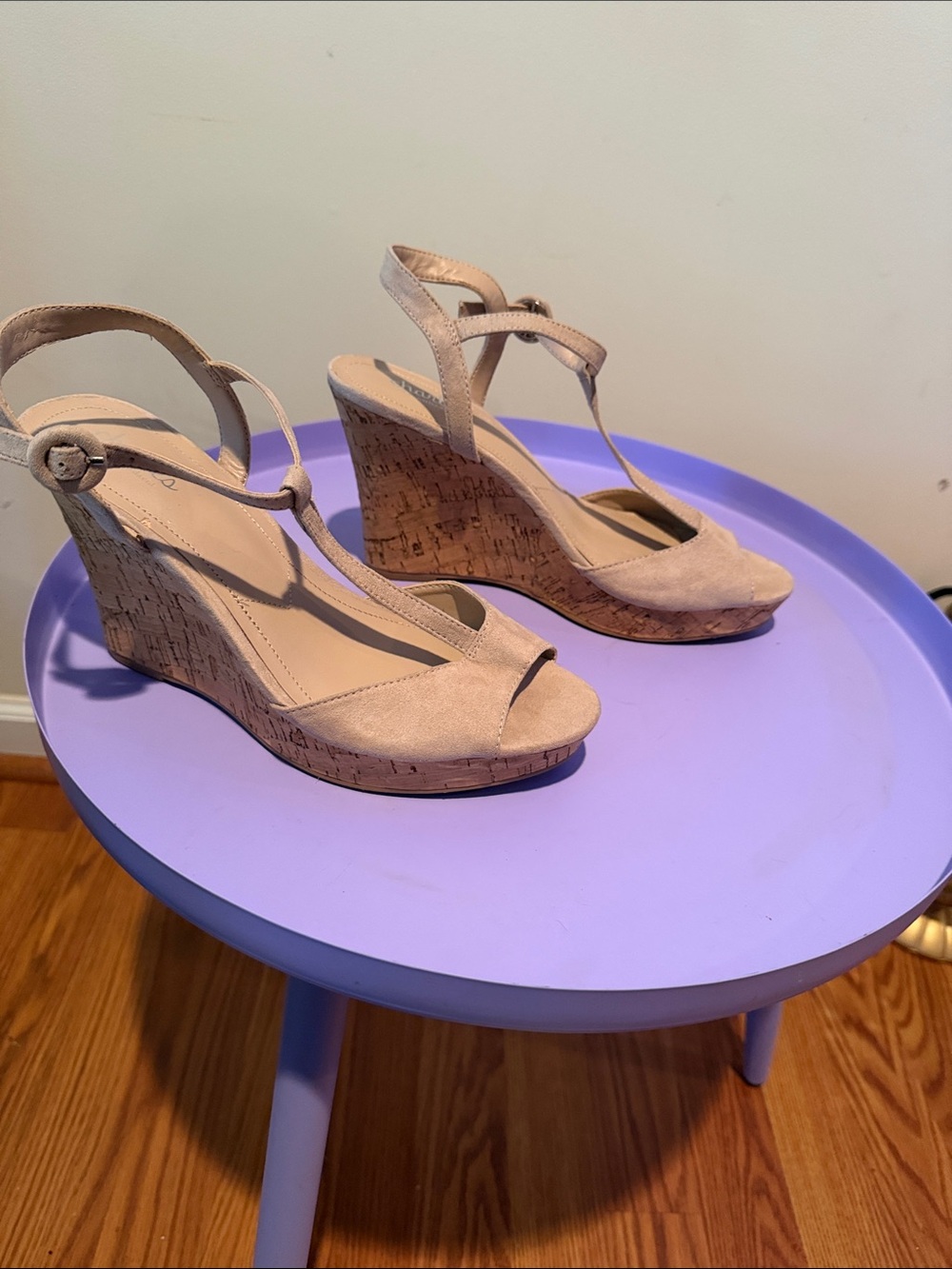 Charles By Charles David Beige Suede Cork Wedge Sandals